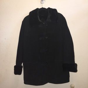 Ladies black fully lined suede leather coat.